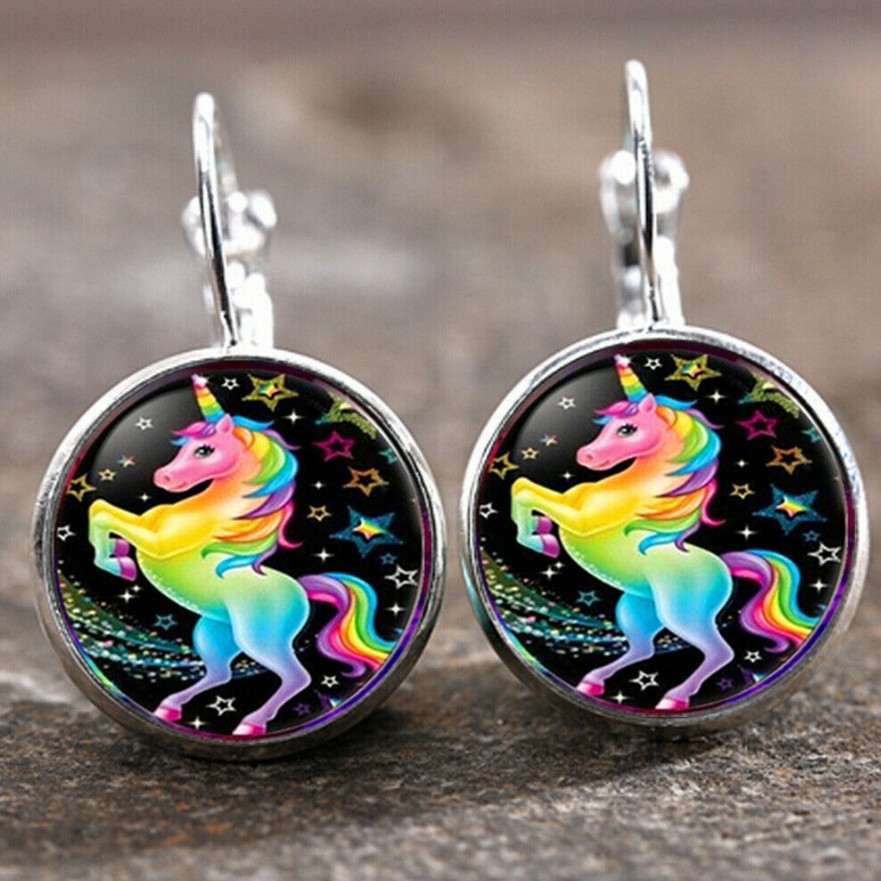 EBAY Colorful Tiger Head Unicorn Peacock Feather Eight Planets Mandala Time Gem Earrings