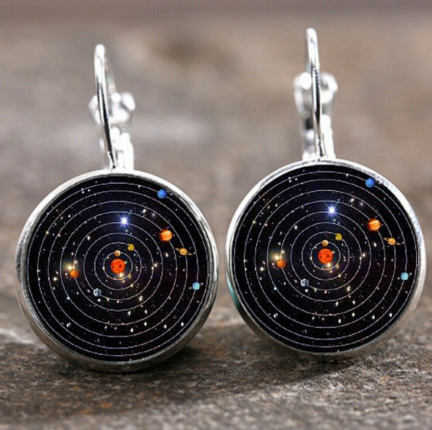 EBAY Colorful Tiger Head Unicorn Peacock Feather Eight Planets Mandala Time Gem Earrings