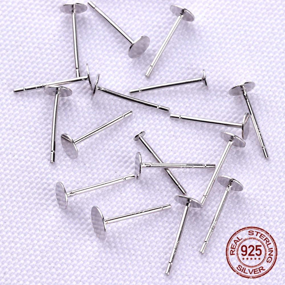 S925 sterling silver flat head earring studs DIY handmade earring ear accessories pearl flat support flat bottom ear needle electroplated