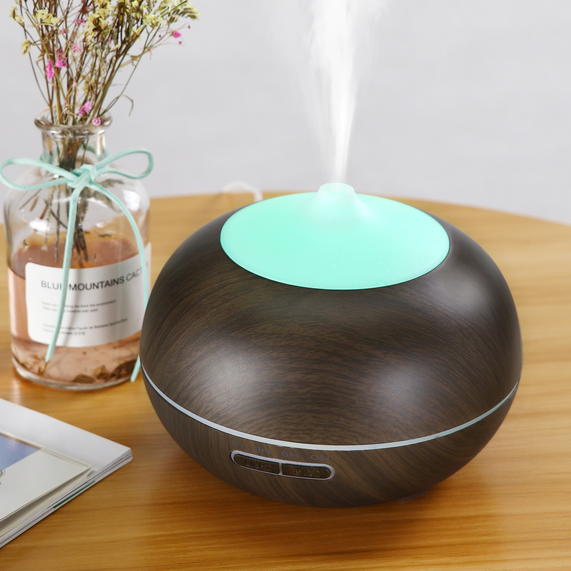 New Wood Grain Aromatherapy Humidifier Home Ultrasonic Atomization Water Drop 400ml Aroma Quiet Design