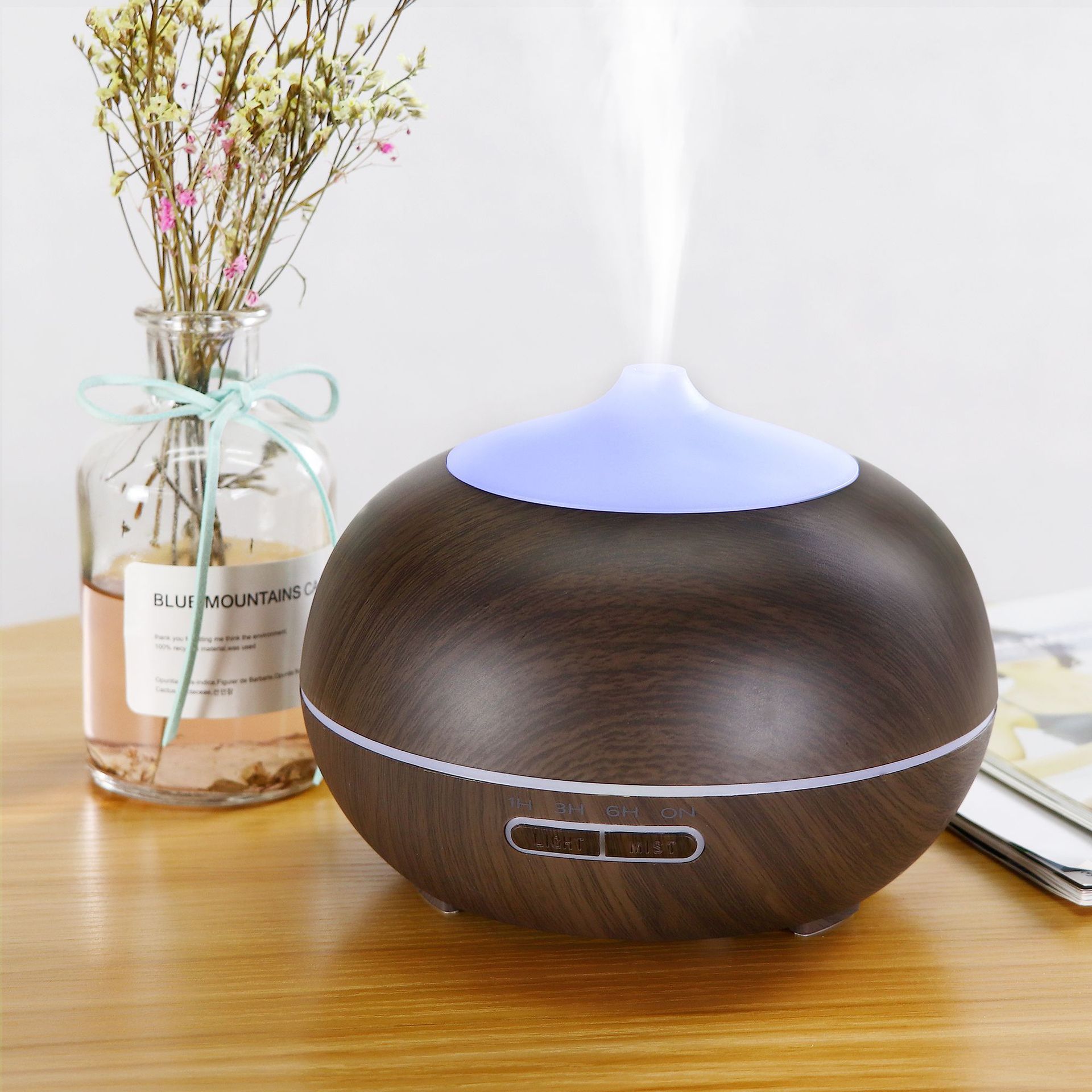 New Wood Grain Aromatherapy Humidifier Home Ultrasonic Atomization Water Drop 400ml Aroma Quiet Design