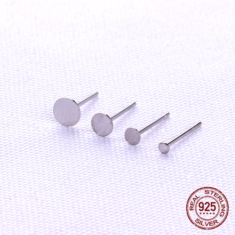 S925 sterling silver flat head earring studs DIY handmade earring ear accessories pearl flat support flat bottom ear needle electroplated
