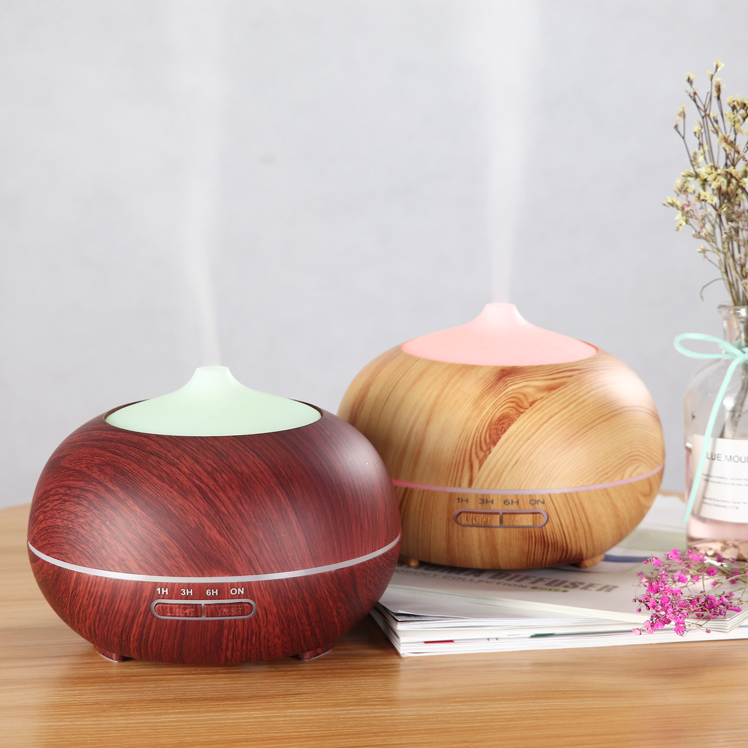 New Wood Grain Aromatherapy Humidifier Home Ultrasonic Atomization Water Drop 400ml Aroma Quiet Design