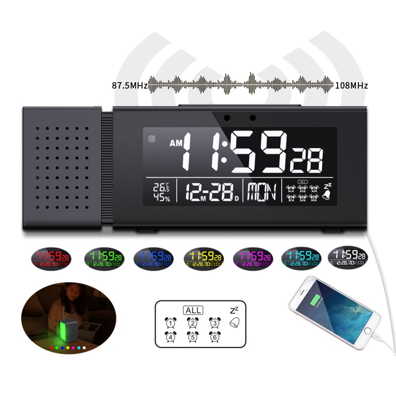 Colorful Night Light Alarm Clock Radio Clock with Color Alarm Digital Alarm Sound Light Alarm IR Human Body Induction
