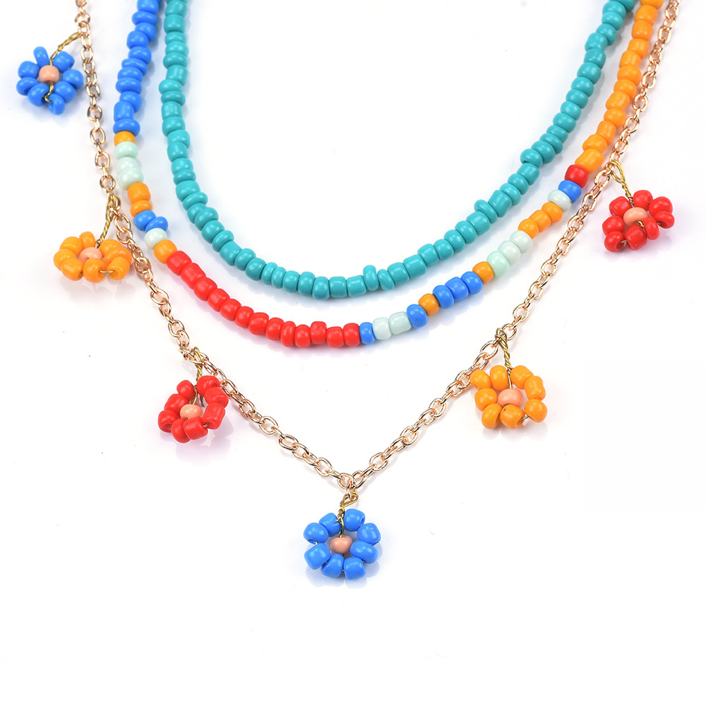 New product ZA Bohemian style handmade beaded flower necklace set seaside vacation style accessories