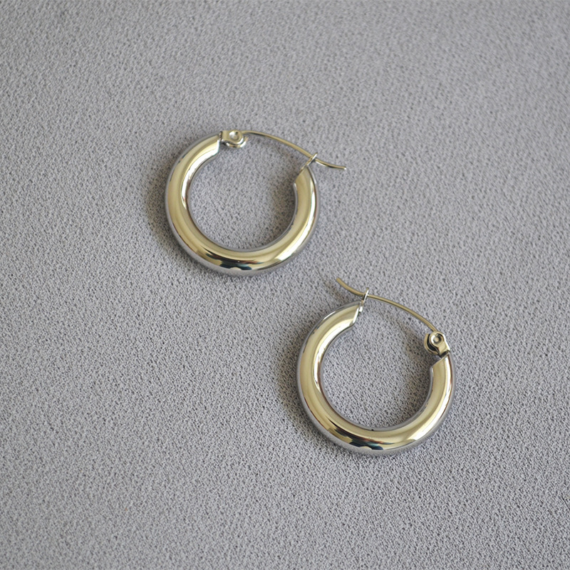 Celi cold metal style simple delicate brass gold-plated real gold small thick hoop earrings ear accessories