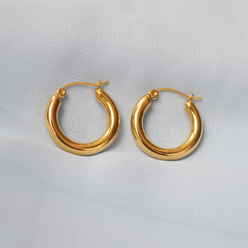 Celi cold metal style simple delicate brass gold-plated real gold small thick hoop earrings ear accessories