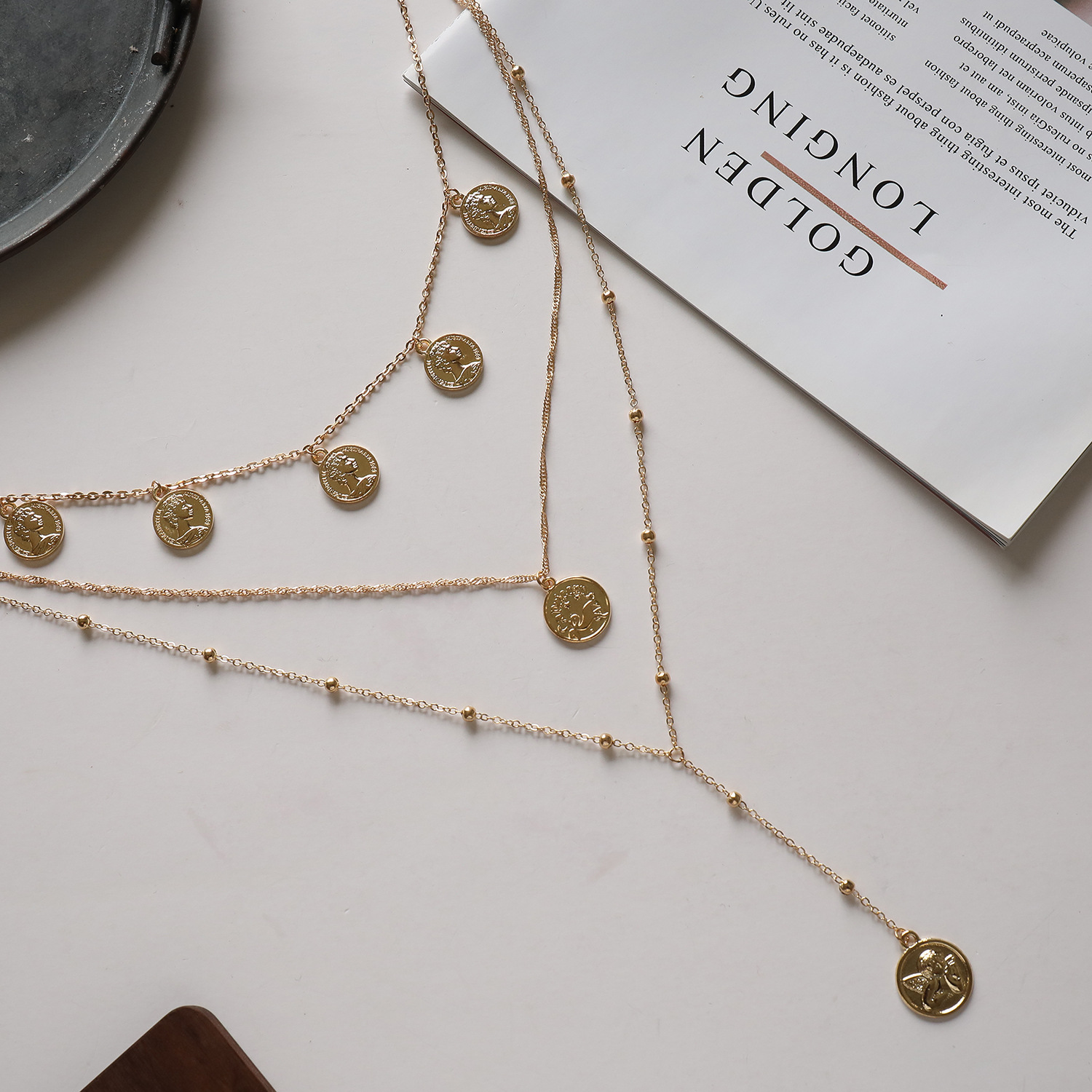 Accessories Multi-layer Alloy Round Plate Round Bead Long Necklace for Women New Necklace
