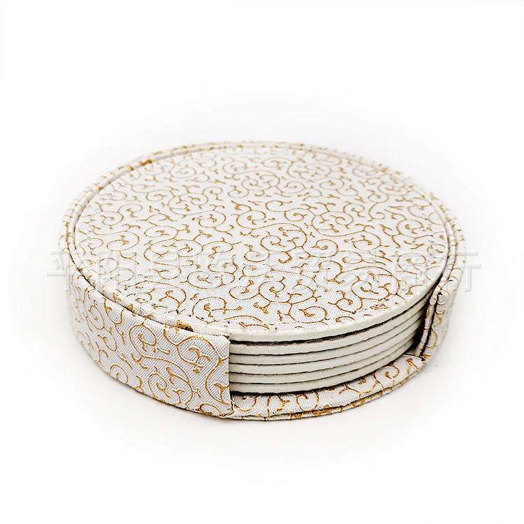 10CM wired leather round PU tea set heat insulation pad leather coaster logo