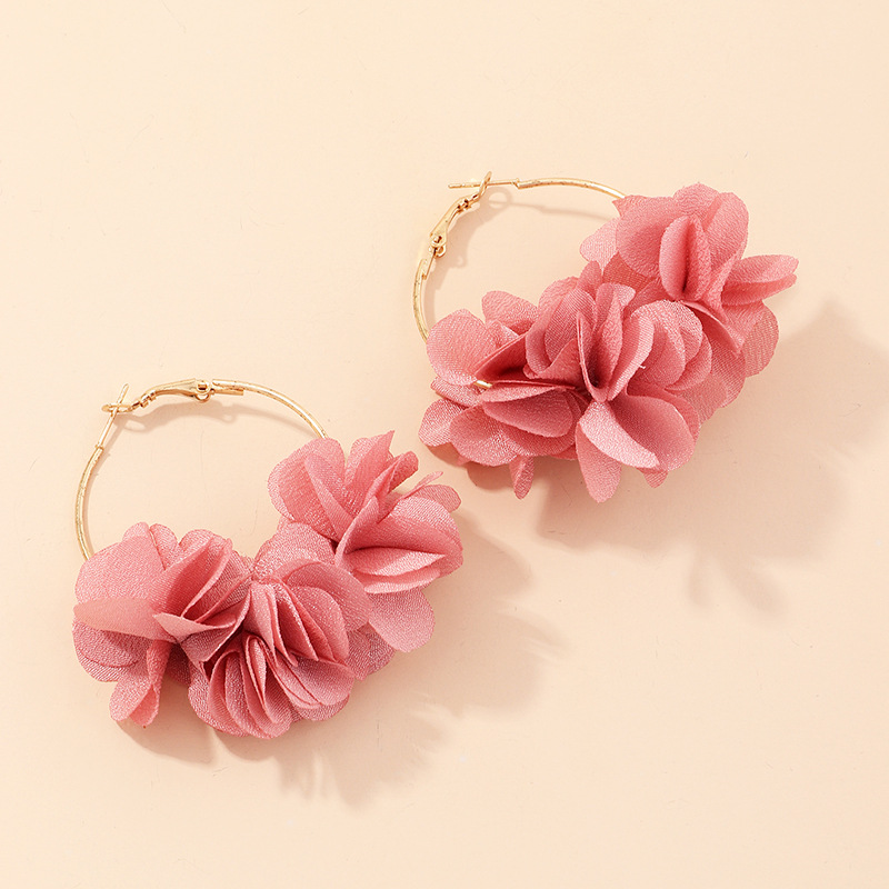 EZ2949 Accessory Sweet Geometric Cloth Flower Earrings Alloy Large Circle Earrings Drop Women