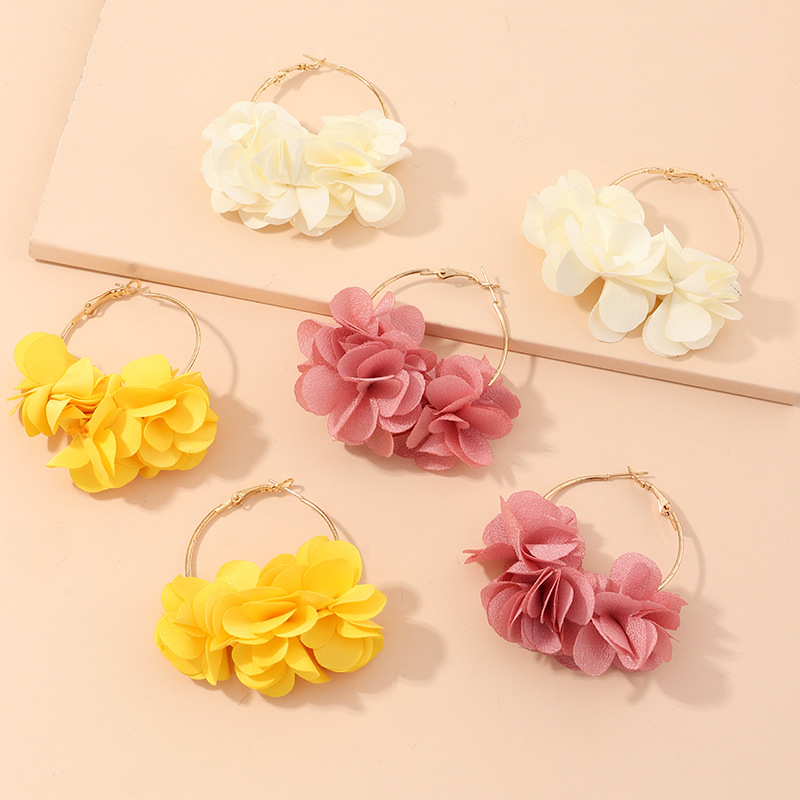 EZ2949 Accessory Sweet Geometric Cloth Flower Earrings Alloy Large Circle Earrings Drop Women