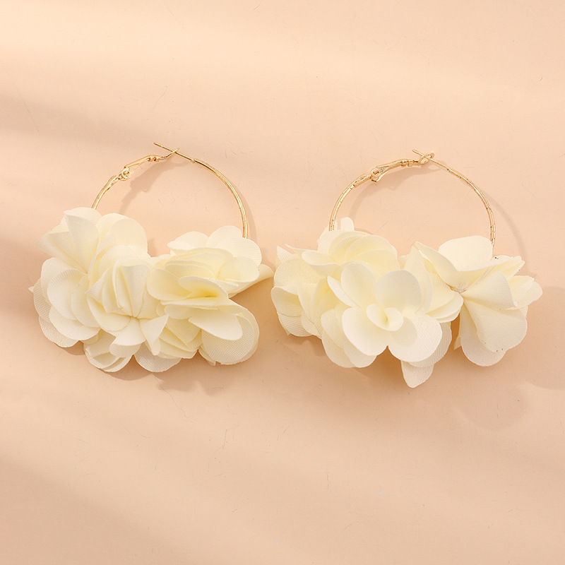 EZ2949 Accessory Sweet Geometric Cloth Flower Earrings Alloy Large Circle Earrings Drop Women