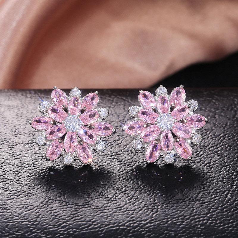 Cao Shi eBay New Luxurious Sunflower Double-Layer Zircon Women's Earrings Women's Copper Ear Accessories