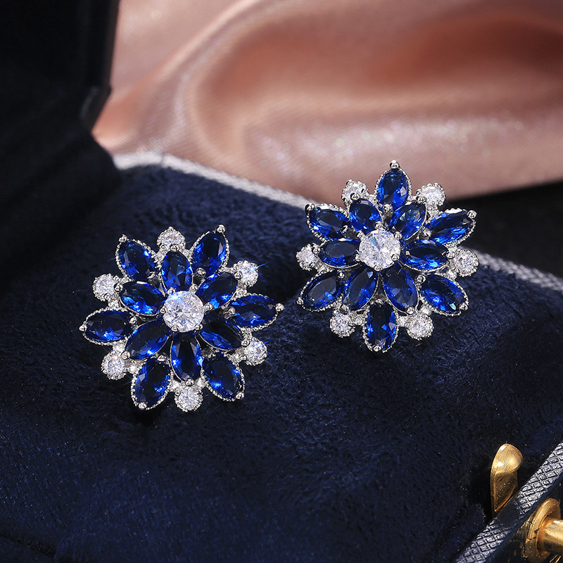 Cao Shi eBay New Luxurious Sunflower Double-Layer Zircon Women's Earrings Women's Copper Ear Accessories