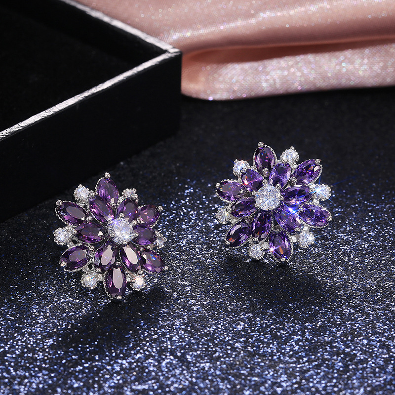 Cao Shi eBay New Luxurious Sunflower Double-Layer Zircon Women's Earrings Women's Copper Ear Accessories