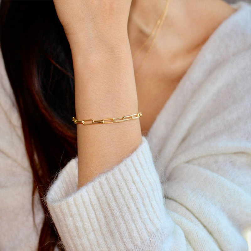 eManco Women's Bracelet Simple Chain Bracelet Stainless Steel Bracelet Gold Plated Hand Jewelry Distribution
