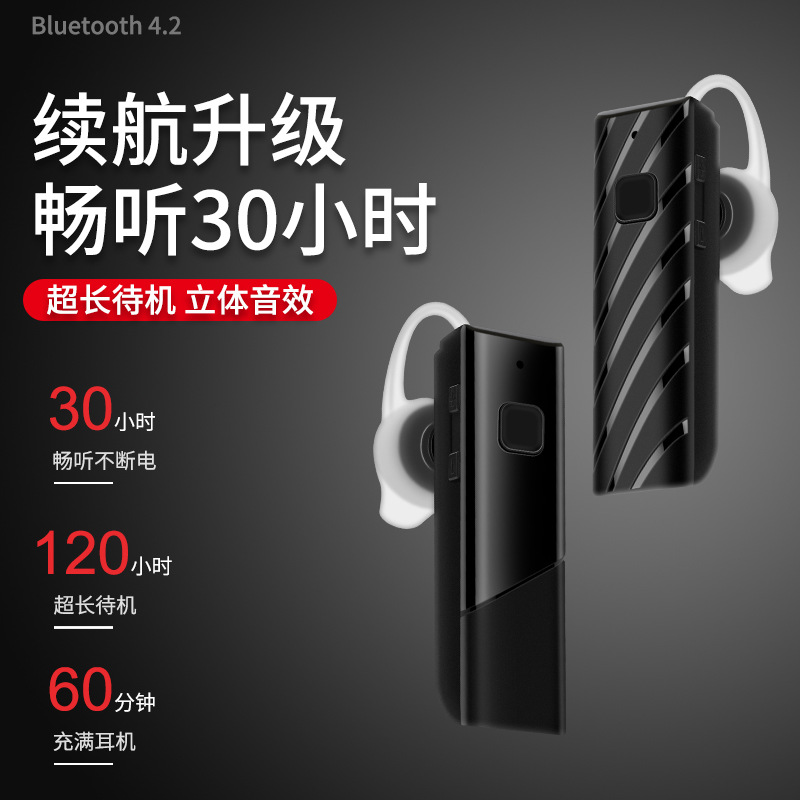 Wireless Car Bluetooth Earphones Single Ear Business Ultra-Long Standby Bluetooth Earphones Sports Running Private Mold