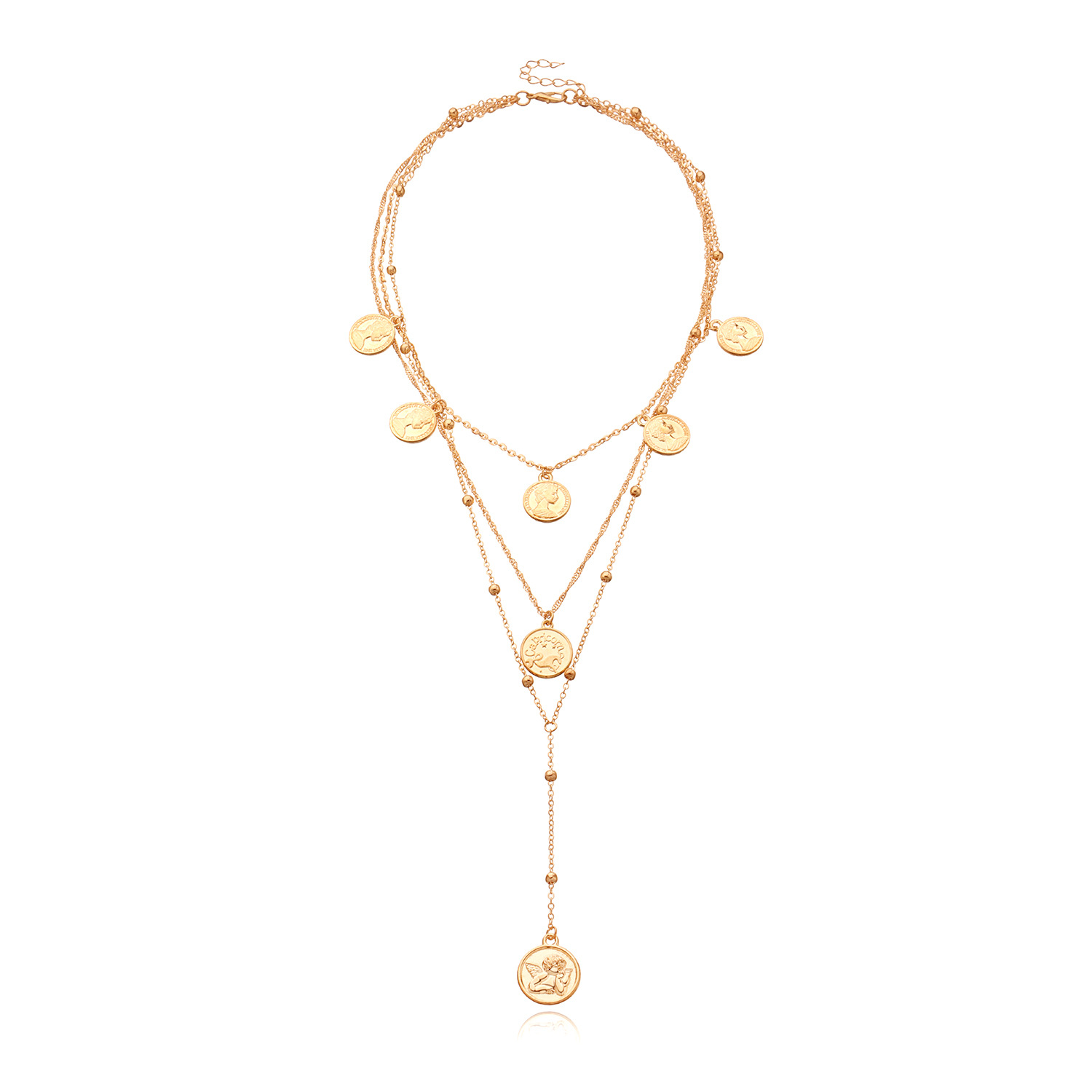 Accessories Multi-layer Alloy Round Plate Round Bead Long Necklace for Women New Necklace