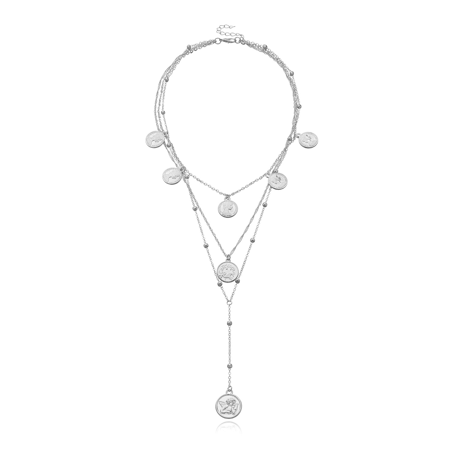 Accessories Multi-layer Alloy Round Plate Round Bead Long Necklace for Women New Necklace