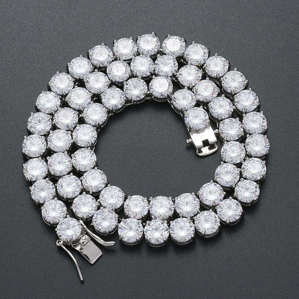 8mm tennis chain copper Tennis Chain copper micro-set zircon single row chain men's couple hip-hop necklace