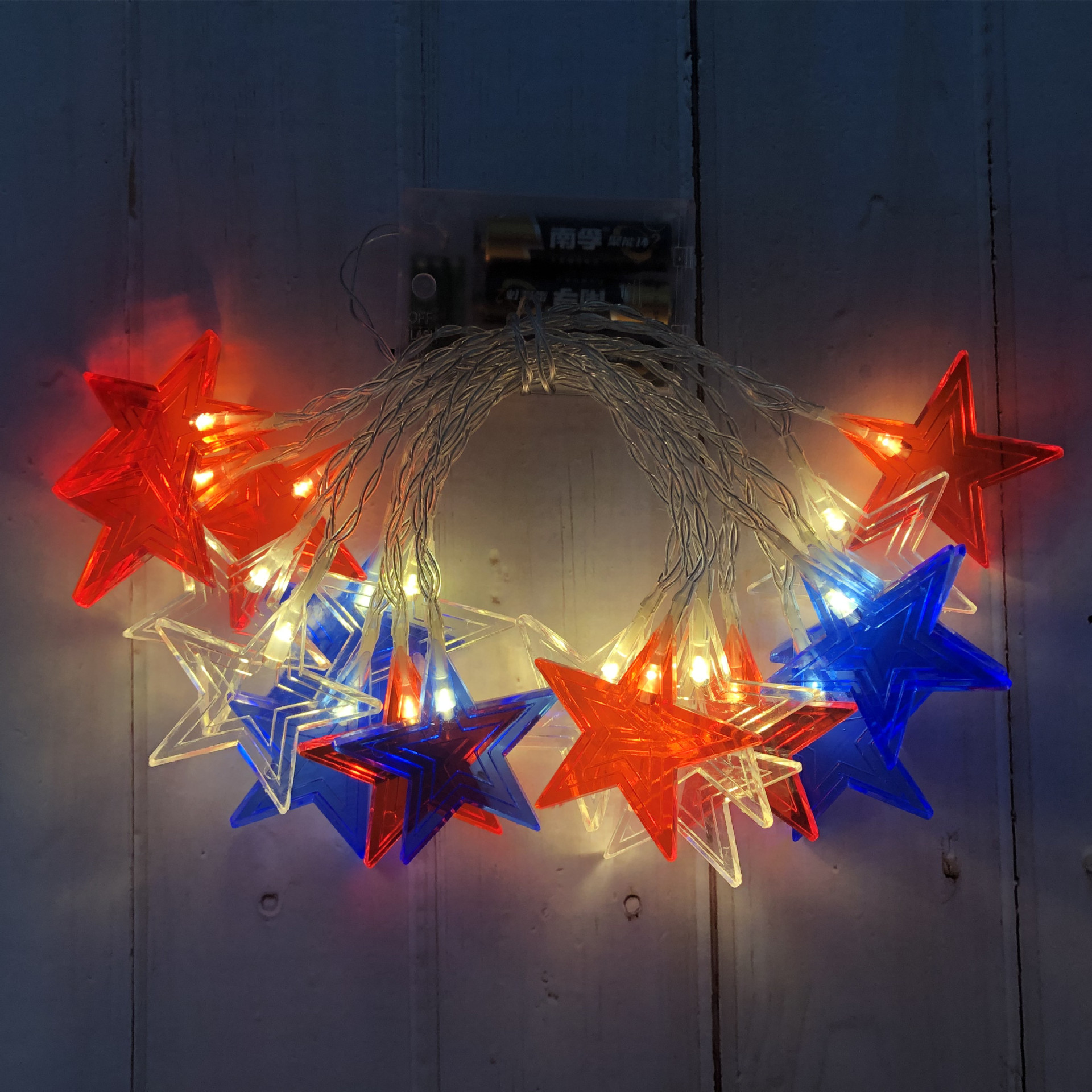 US Independence Day Light String LED Red White Blue Five-pointed Star Light String USB Courtyard Garden Room Decorative Lights