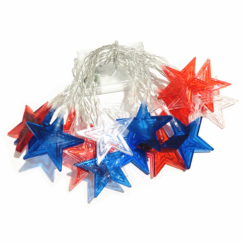 US Independence Day Light String LED Red White Blue Five-pointed Star Light String USB Courtyard Garden Room Decorative Lights