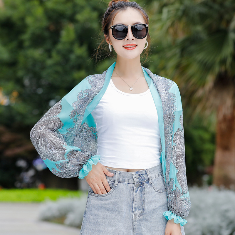 Summer New Multi-Use Chiffon Print Sun Protection Shawl Outdoor Cycling UV Protection Arm Sleeves
