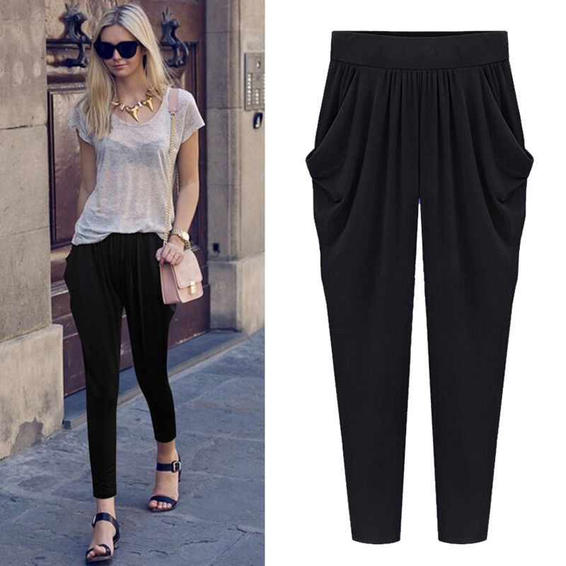 Plus size seven-tenths pants women summer fat mm pants thin 300 jin ice silk loose fat sister harem pants