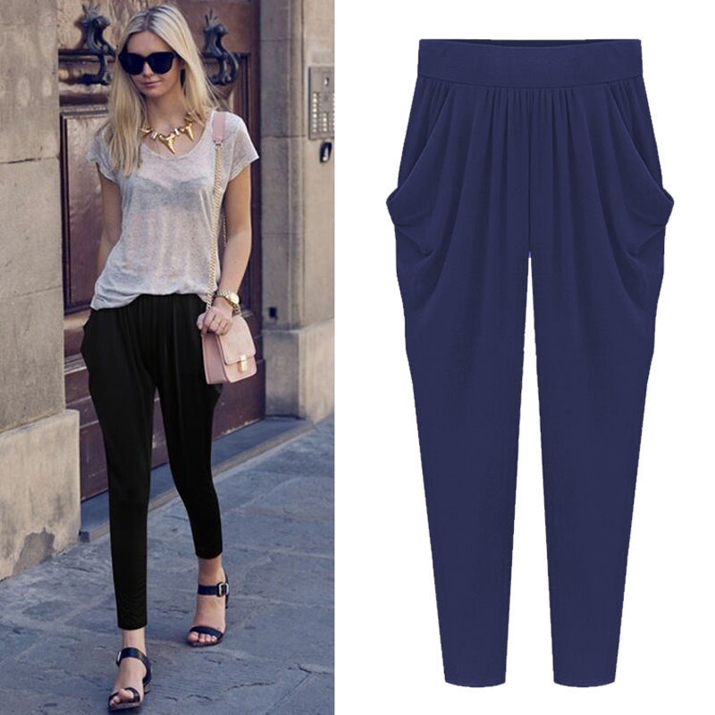 Plus size seven-tenths pants women summer fat mm pants thin 300 jin ice silk loose fat sister harem pants