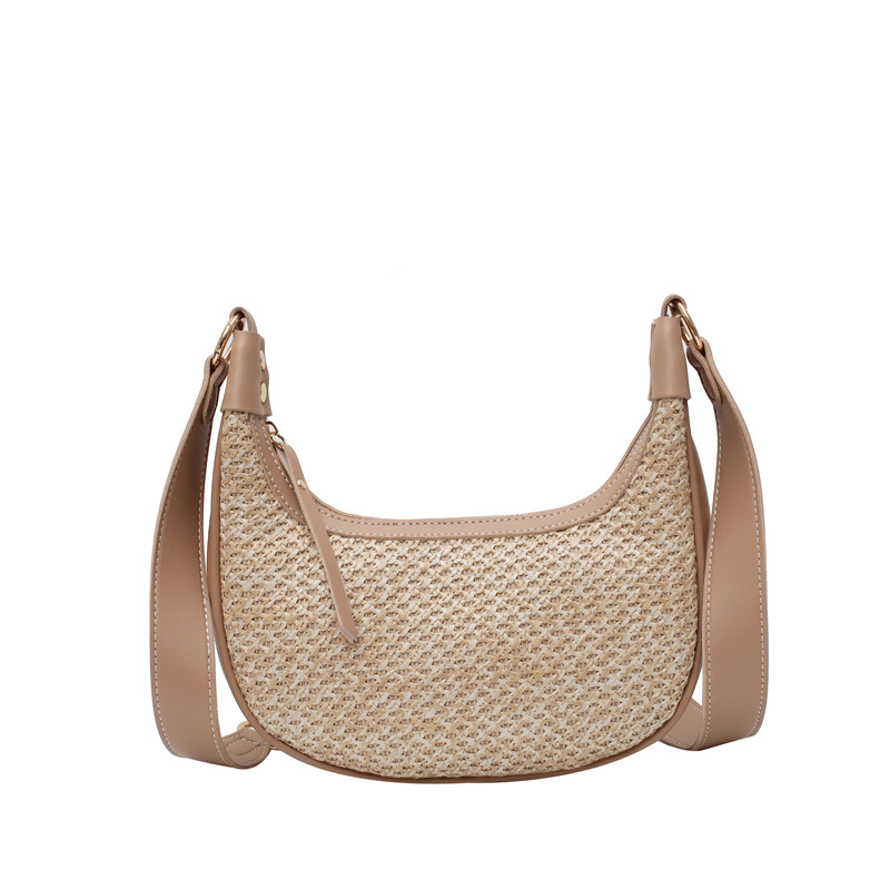Simple 2023 New Straw Pillow Bag Summer Beach Single-Shoulder Handbag Vacation Woven Underarm Bag