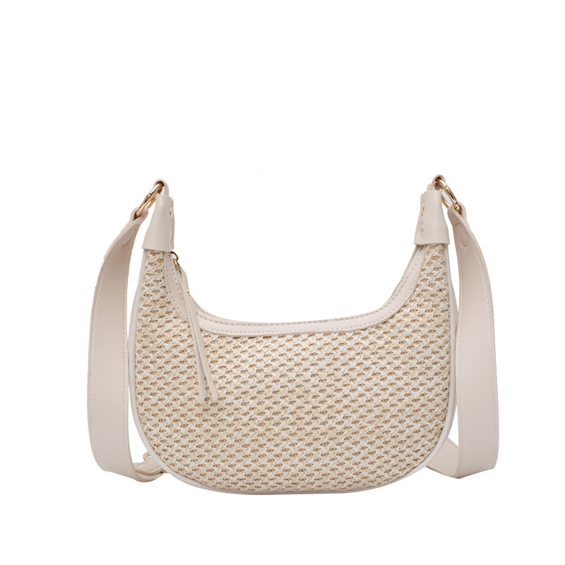 Simple 2023 New Straw Pillow Bag Summer Beach Single-Shoulder Handbag Vacation Woven Underarm Bag