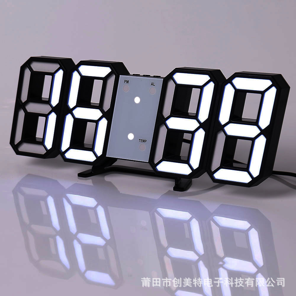 3D Clock Smart LED Digital Alarm Clock Electronic Clock Living Room Wall Clock Indoor Thermometer Alarm