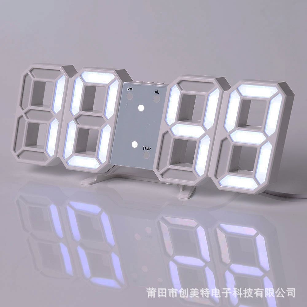 3D Clock Smart LED Digital Alarm Clock Electronic Clock Living Room Wall Clock Indoor Thermometer Alarm