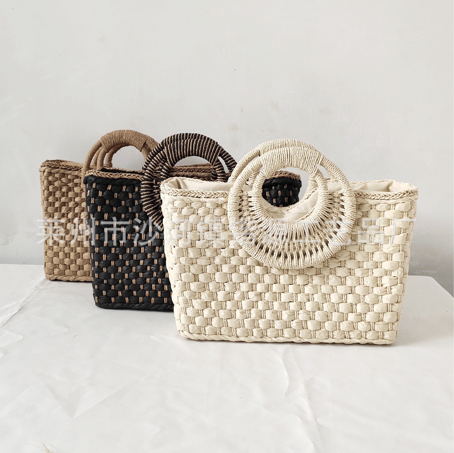 Square bag handbag handmade woven beach bag solid color handbag women's straw woven bag single shoulder