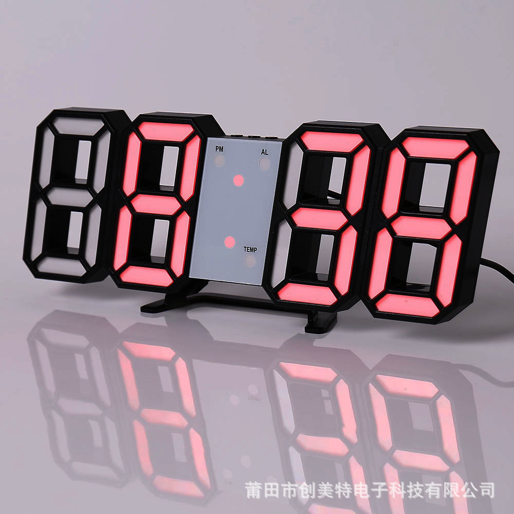 3D Clock Smart LED Digital Alarm Clock Electronic Clock Living Room Wall Clock Indoor Thermometer Alarm