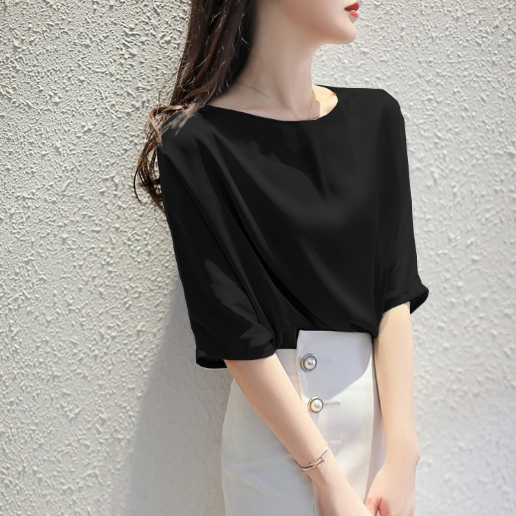 2026 Early Autumn S298 Small Lapel Blouse Women Summer Silk Top Half Sleeve Shirt