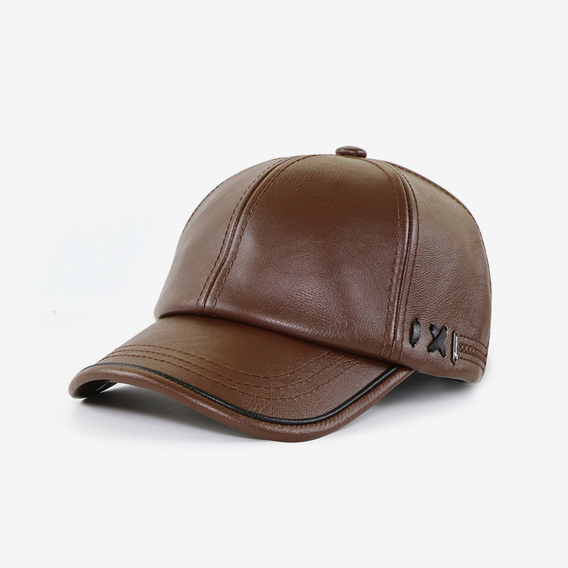Autumn/winter PU leather cap for middle-aged and elderly, new fleece-lined warm men's outdoor baseball cap