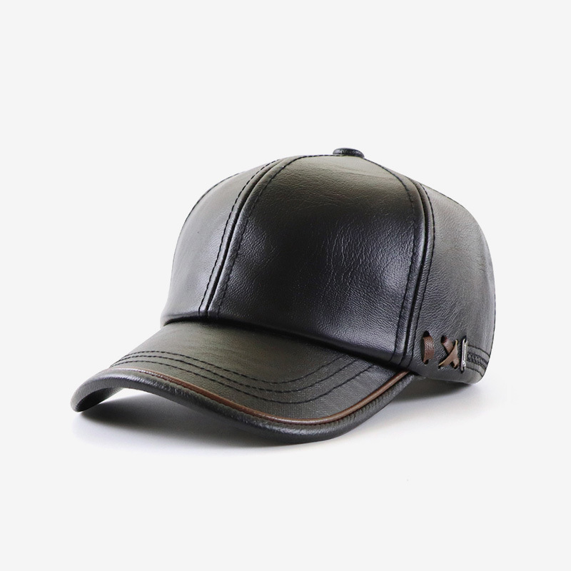 Autumn/winter PU leather cap for middle-aged and elderly, new fleece-lined warm men's outdoor baseball cap