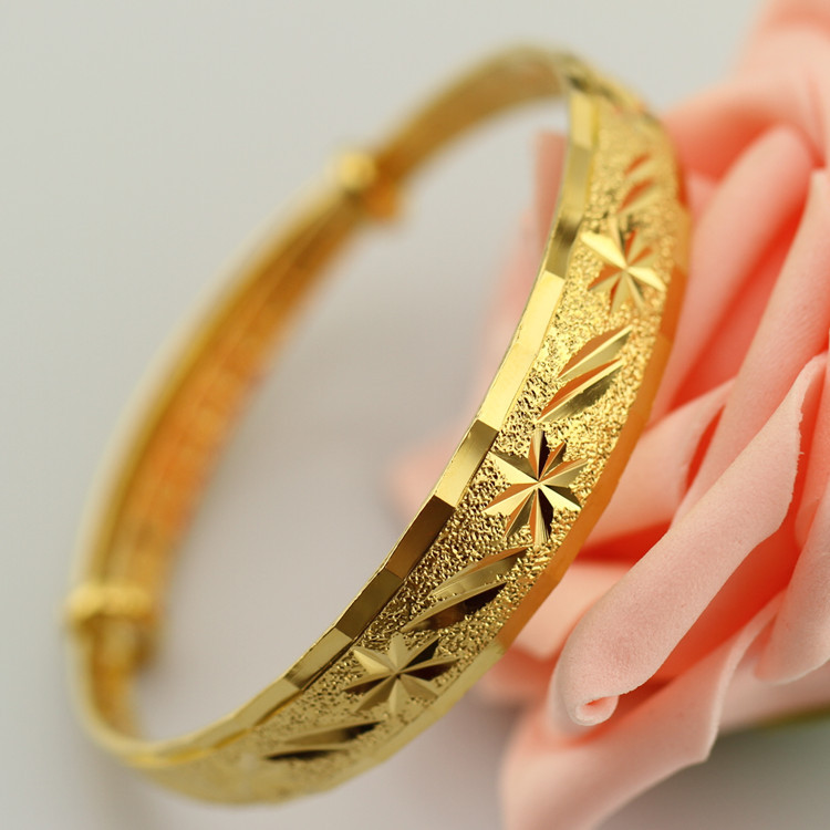 Sand gold bracelet, inside and outside one color, 12N pure brass gold-plated, women's push-pull imitation gold jewelry, Chinese style