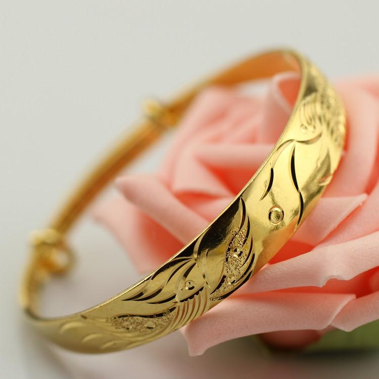 Sand gold bracelet, inside and outside one color, 12N pure brass gold-plated, women's push-pull imitation gold jewelry, Chinese style