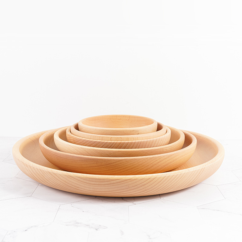 Beech Wood Round Wooden Plate Beech Wood Fruit Tray Snack Tray Wooden Plate Salad Bowl