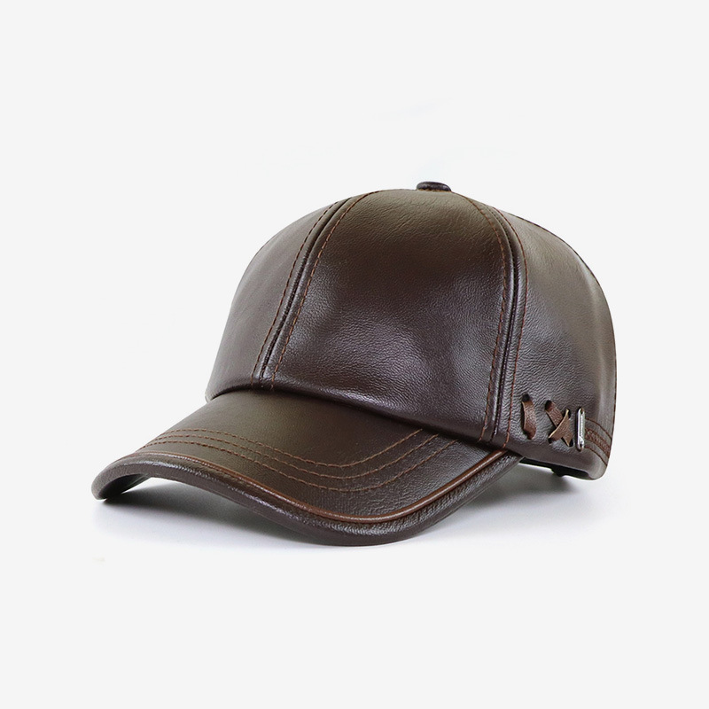 Autumn/winter PU leather cap for middle-aged and elderly, new fleece-lined warm men's outdoor baseball cap