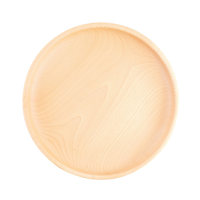 Beech Wood Round Wooden Plate Beech Wood Fruit Tray Snack Tray Wooden Plate Salad Bowl