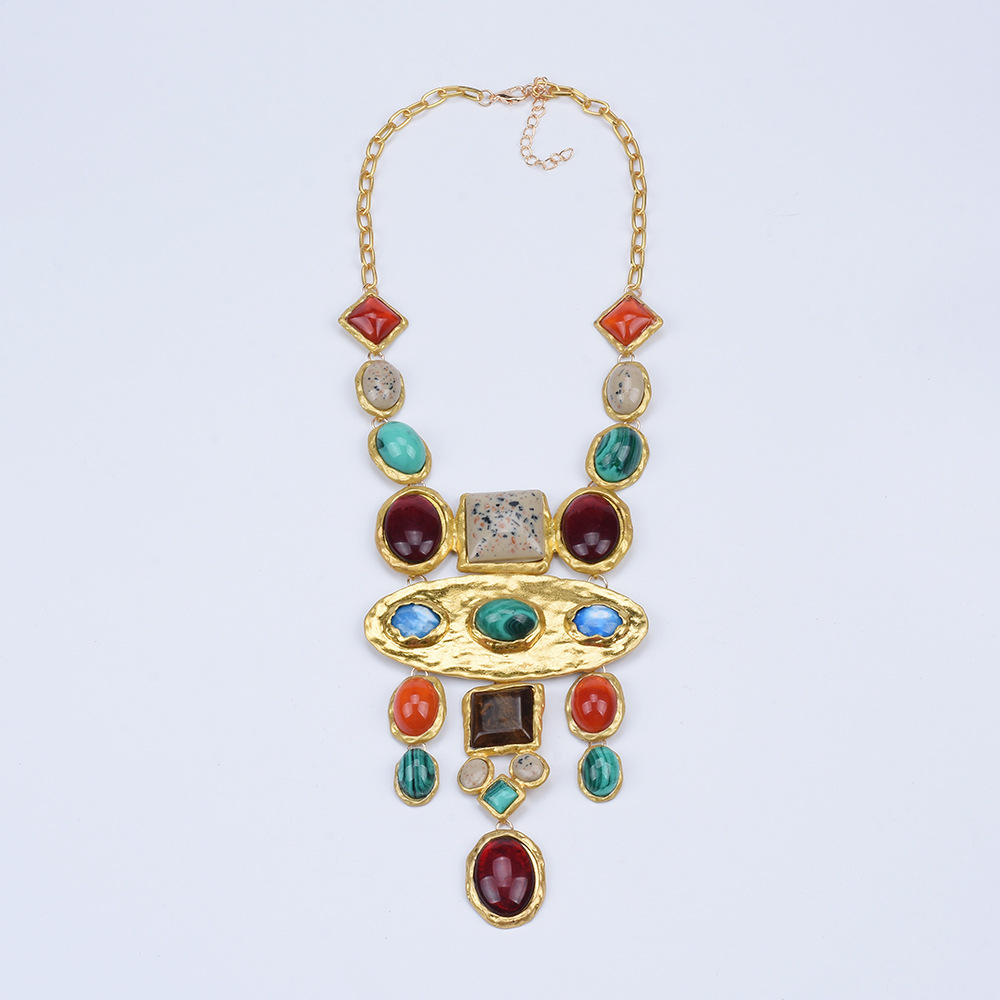Wind ZA Baroque geometric gem long necklace court style sweater chain