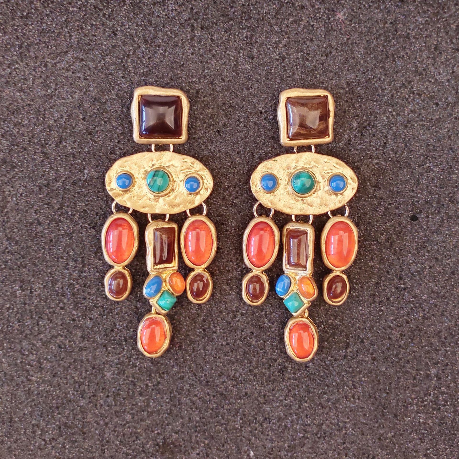 Big brand ZA Baroque style luxury mixed gem geometric pendant earrings