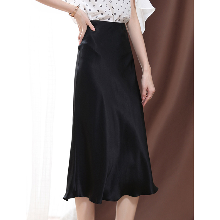 2026 Summer New S325 High Waist Pencil A-Line Skirt 19 Momme Silk Stretch Satin Satin Half Skirt