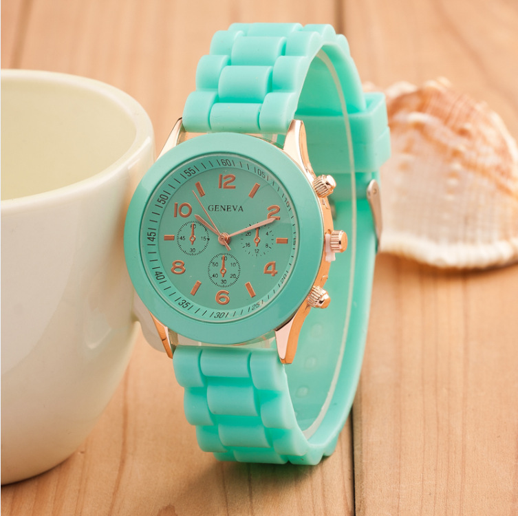 GENEVA Geneva silicone strap women's watch, three-eye ring drill women's watch