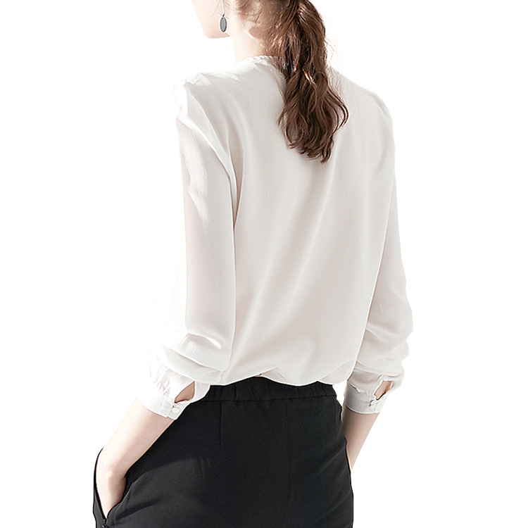 2026 Early Autumn New S328 Organ Pleats Button 18 Momme Silk Crepe de Chine White Shirt Women