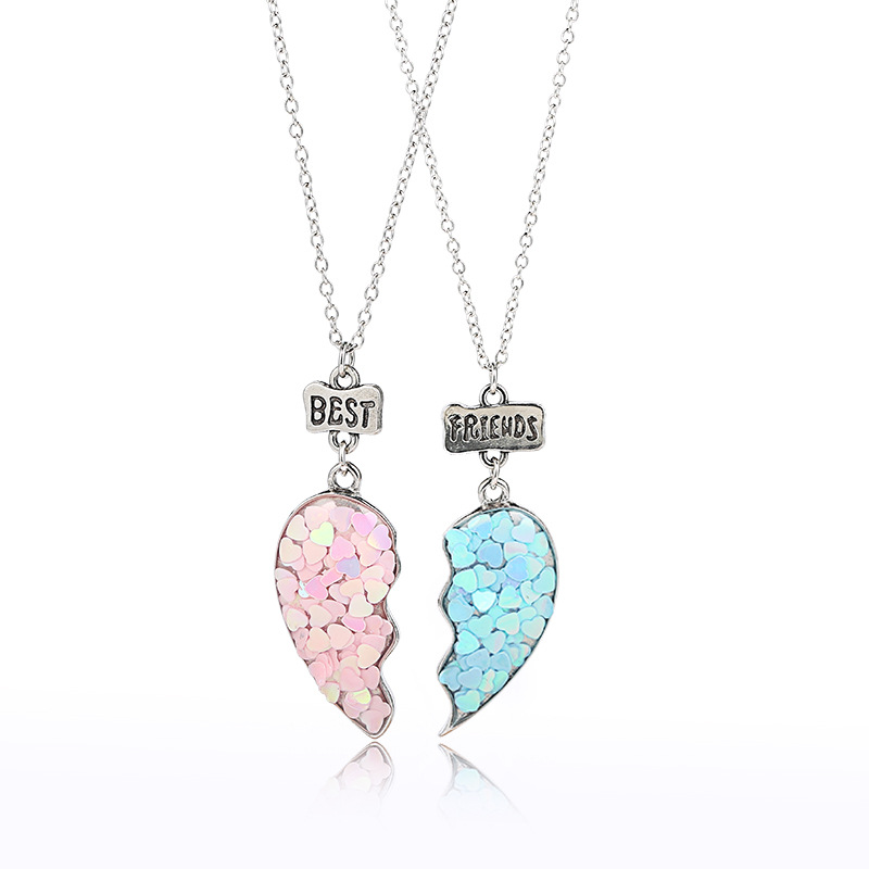 Resin Cartoon Alloy Accessories New Glitter Heart Shape Children's Necklace Set for Friends