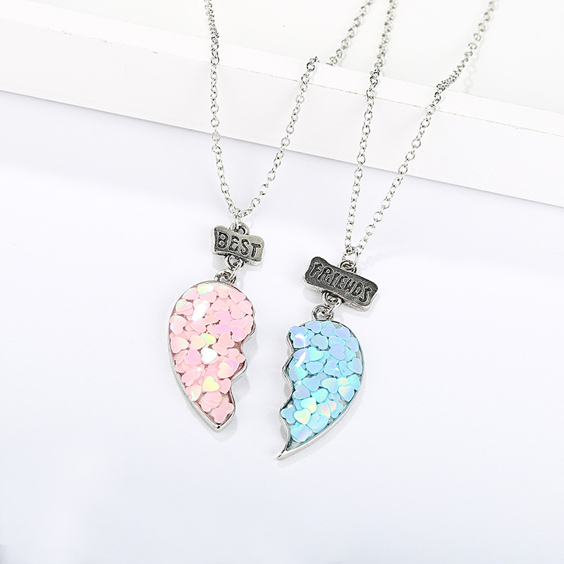 Resin Cartoon Alloy Accessories New Glitter Heart Shape Children's Necklace Set for Friends
